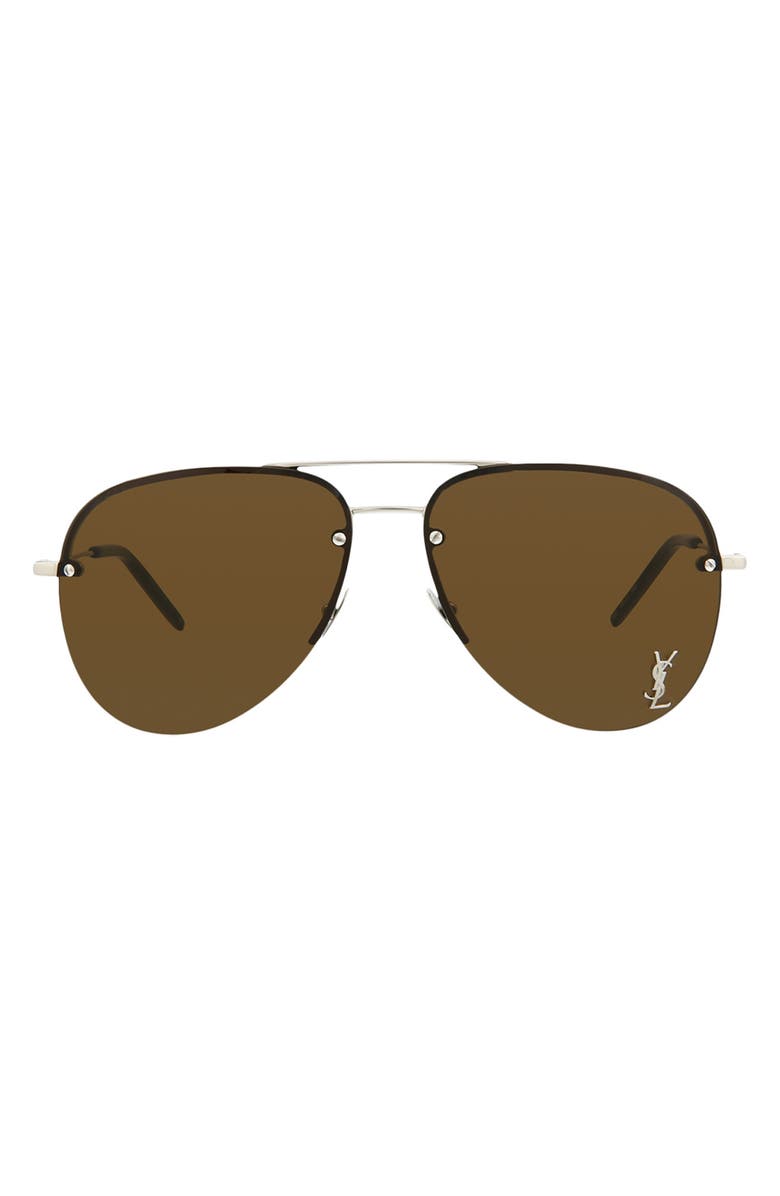 Saint Laurent 59mm Aviator Sunglasses, Main, color, Shiny Silver