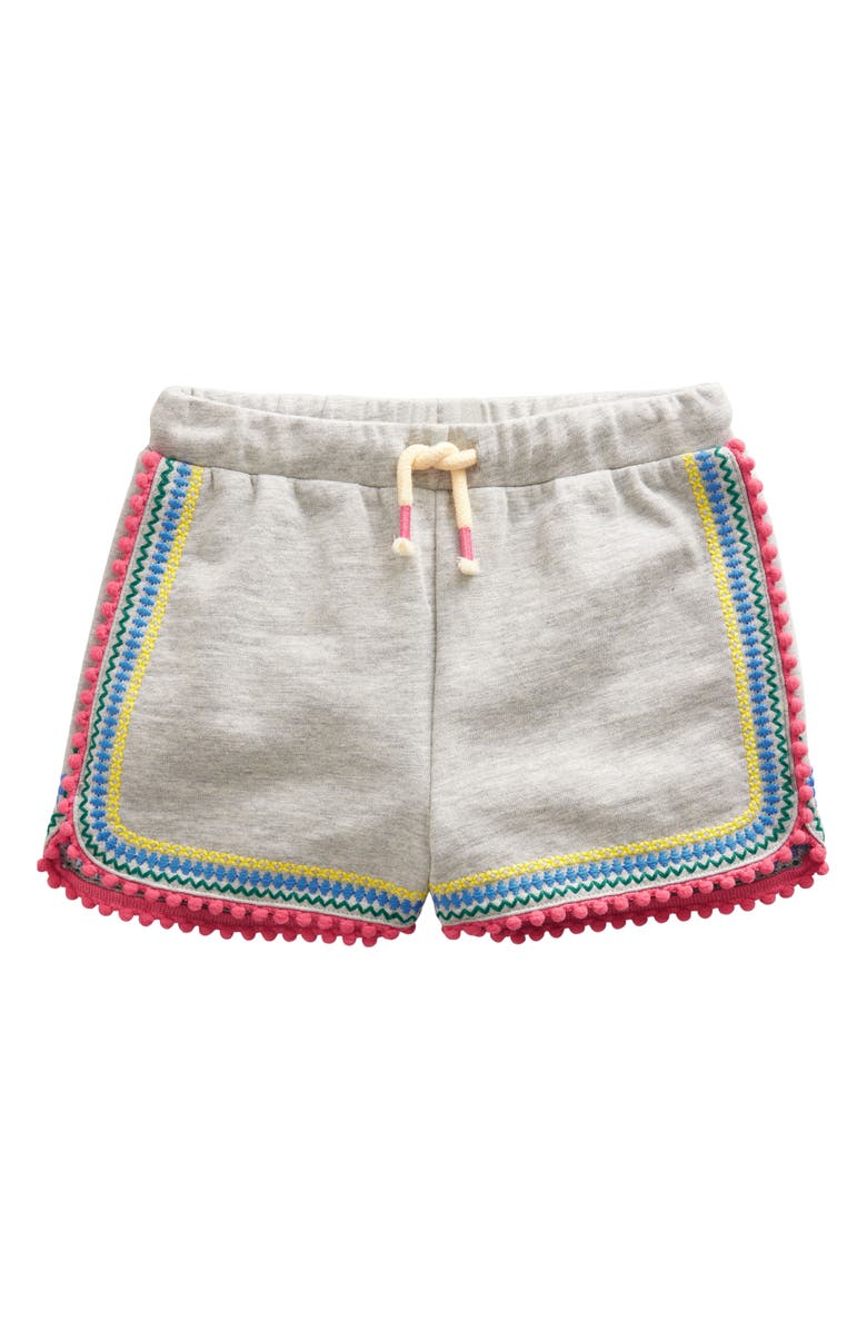 Mini Boden Kids' Embroidered Cotton Jersey Shorts, Main, color, Grey Marl