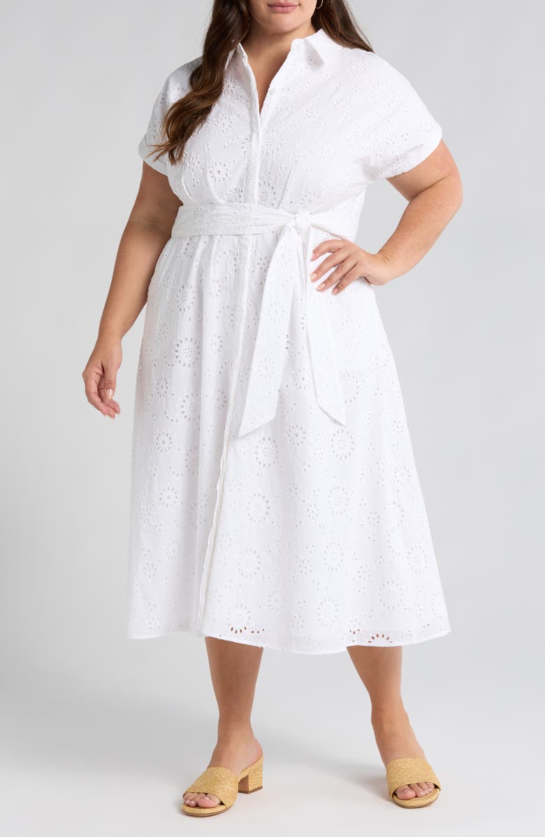 Caslon<sup>®</sup> Tie Waist Eyelet Shirtdress, Main, color, 
