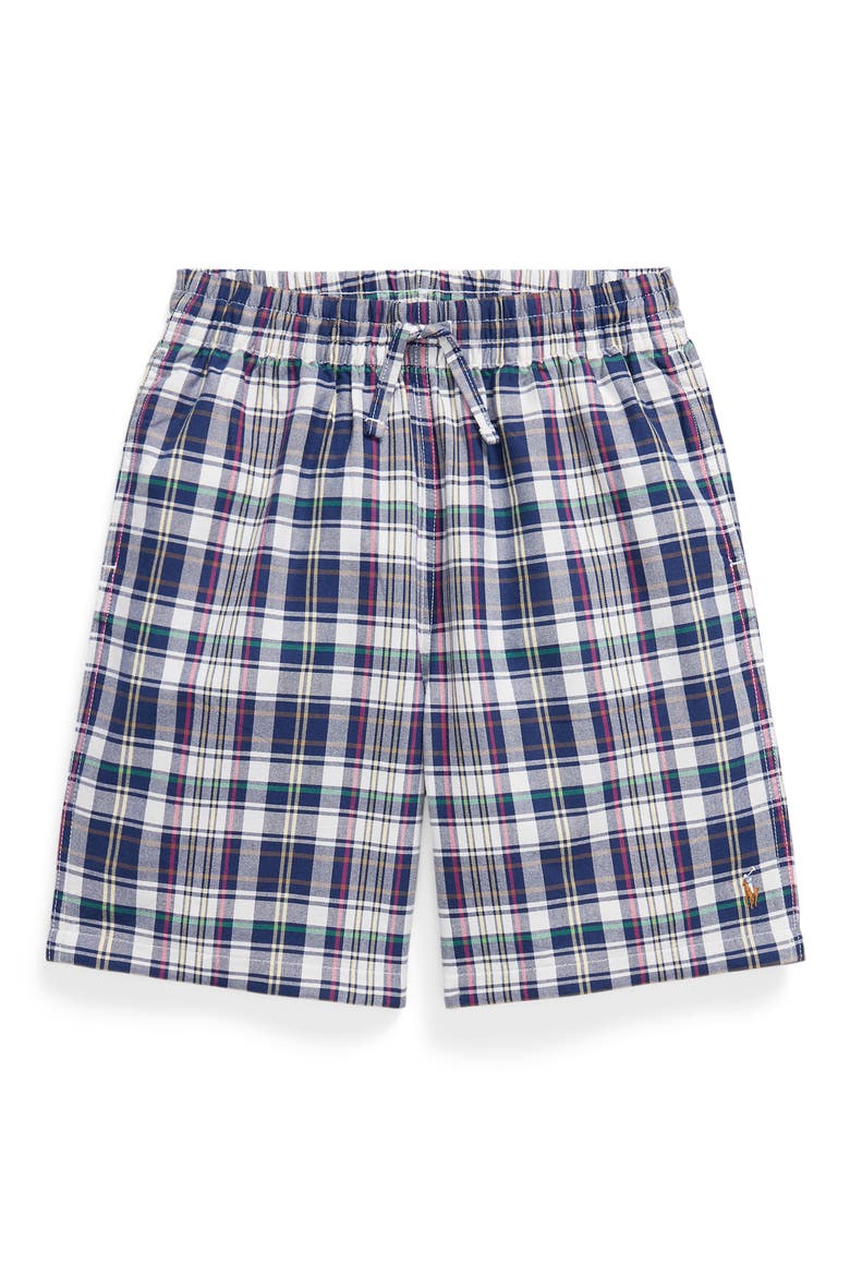 Kids' Plaid Drawstring Shorts, Main, color, WHITE BLUE MULTI