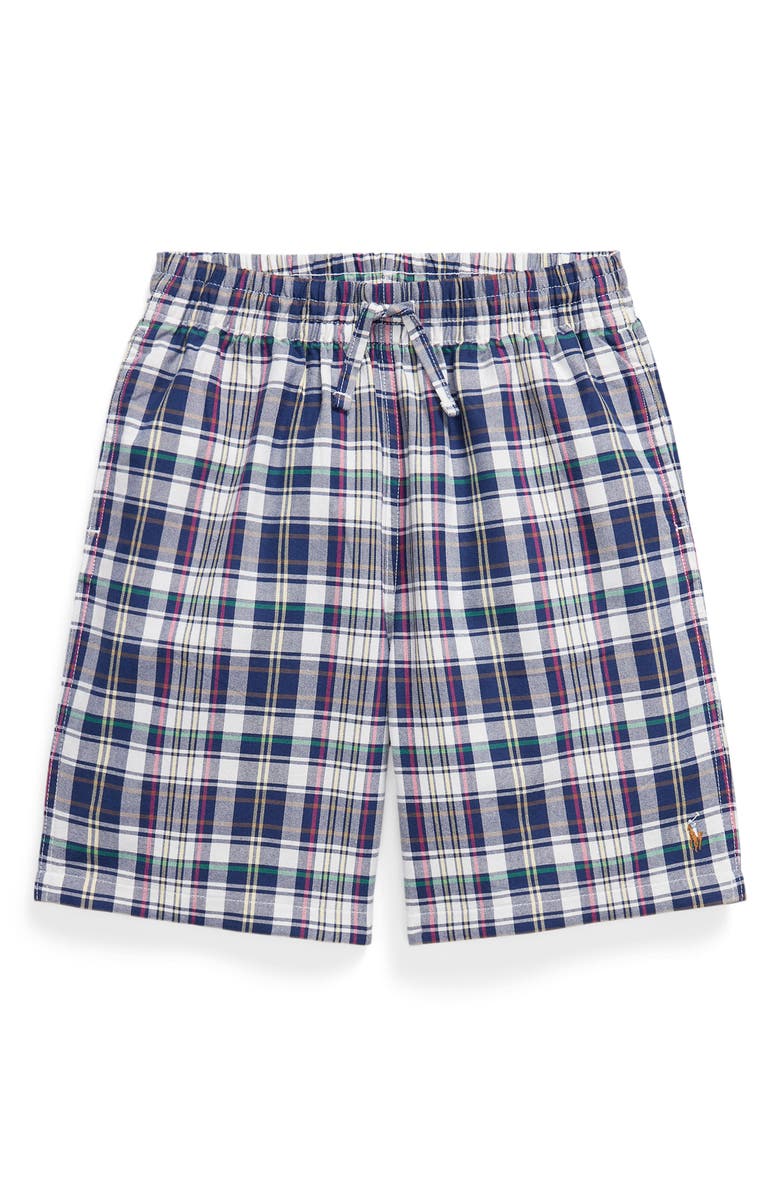 Polo Ralph Lauren Kids' Plaid Drawstring Shorts, Main, color, White Blue Multi