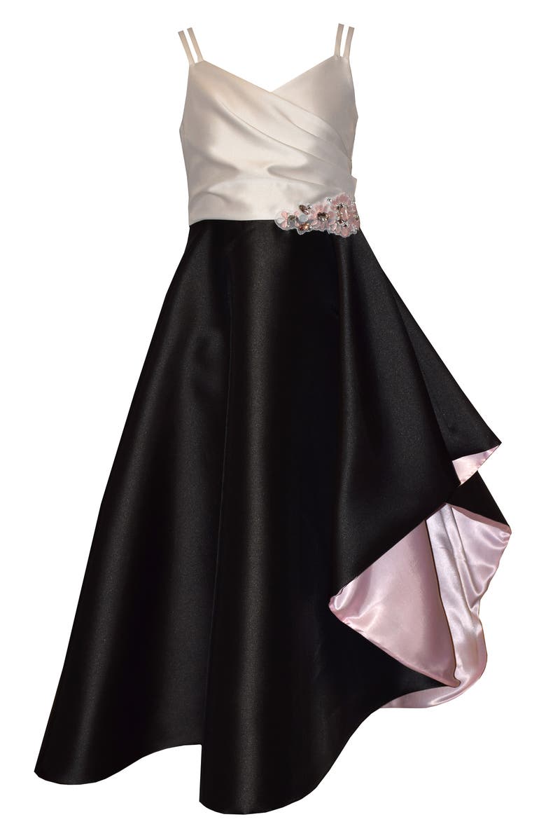 Iris & Ivy Kids' Cascade High-Low Satin Party Dress, Main, color, Black