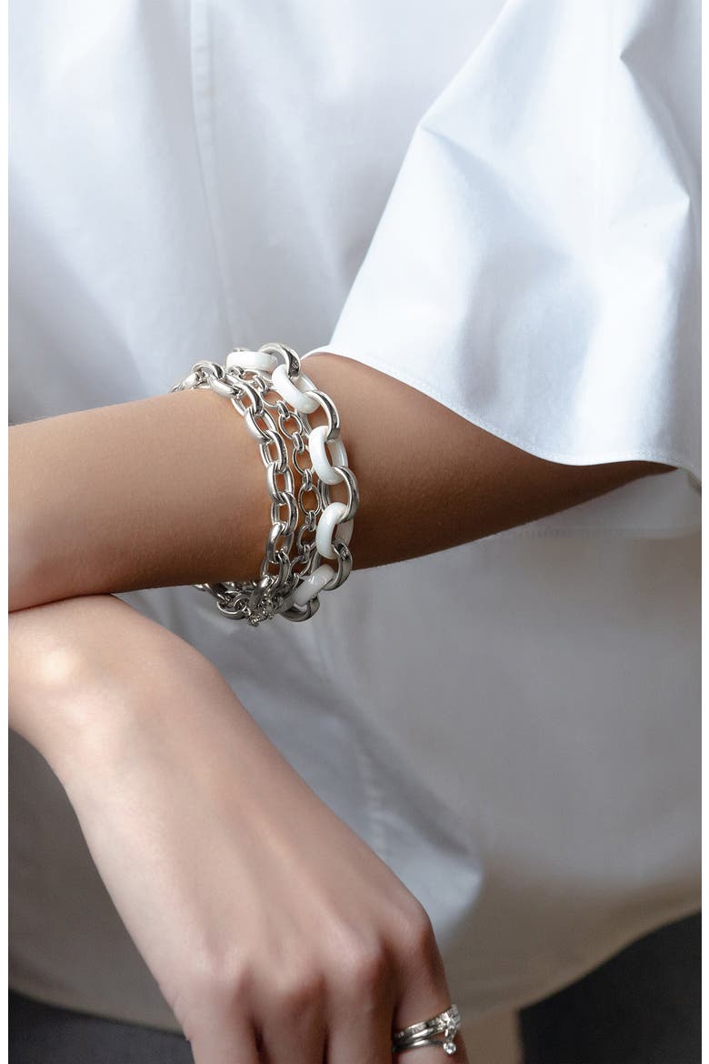 Marilyn Ceramic Link Bracelet, Alternate, color, SILVER/WHITE
