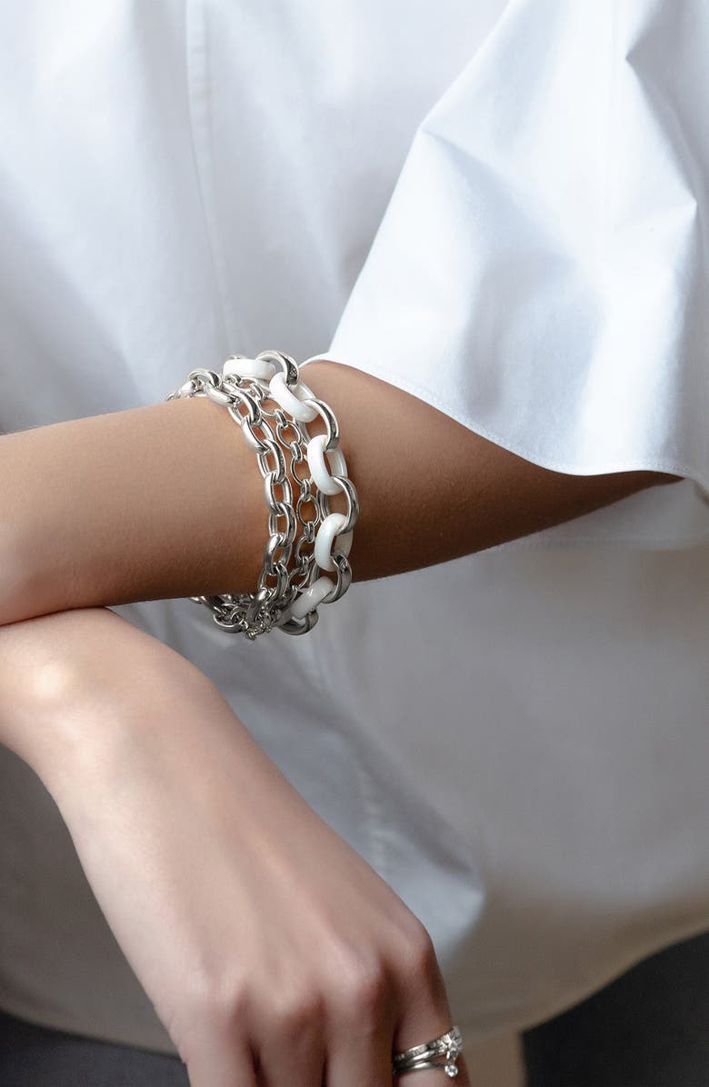 Monica Rich Kosann Marilyn Ceramic Link Bracelet, Alternate, color, Silver/White