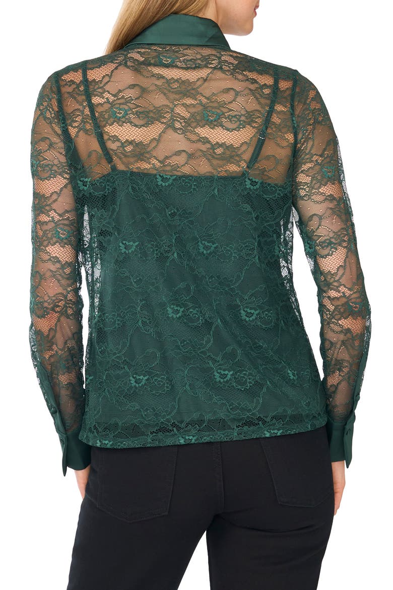 Lace Button Down Shirt with Satin Trim, Alternate, color, MIDNIGHT PINE