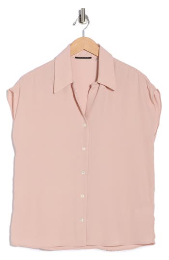 T Tahari Cap Sleeve Button-up Shirt In Pink