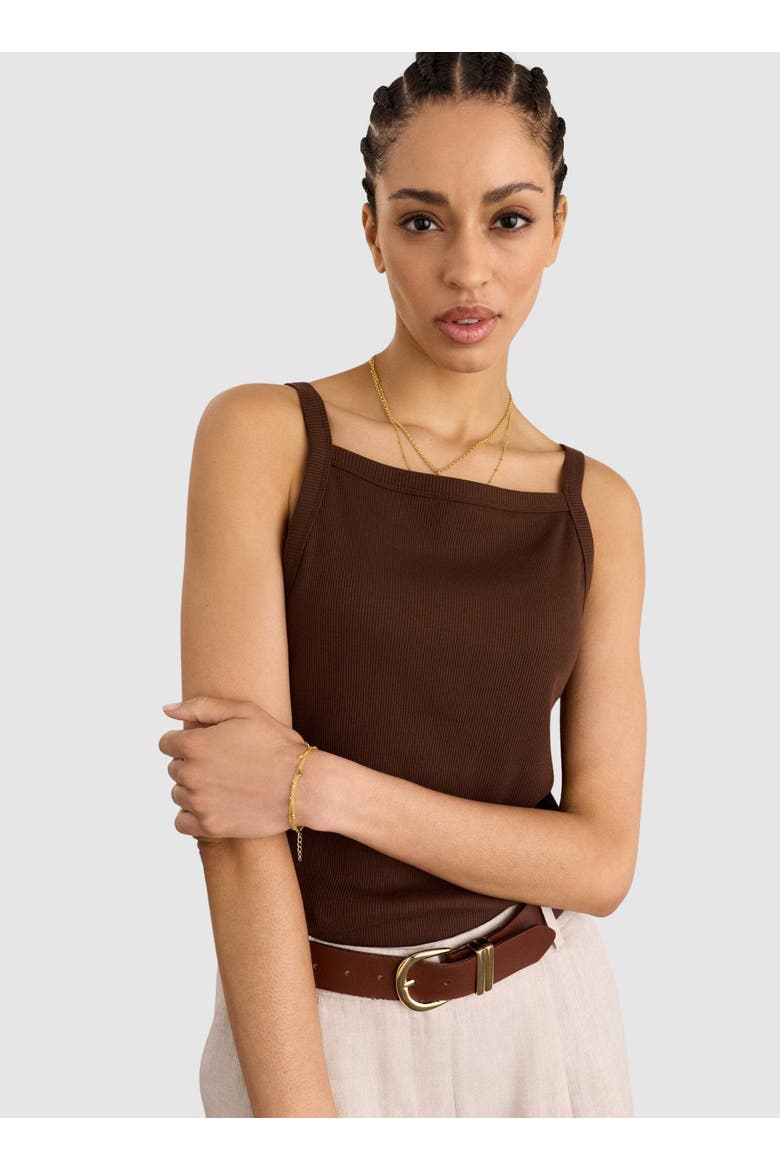 Cecilia Organic Cotton Rib Tank, Main, color, Dark Chocolate