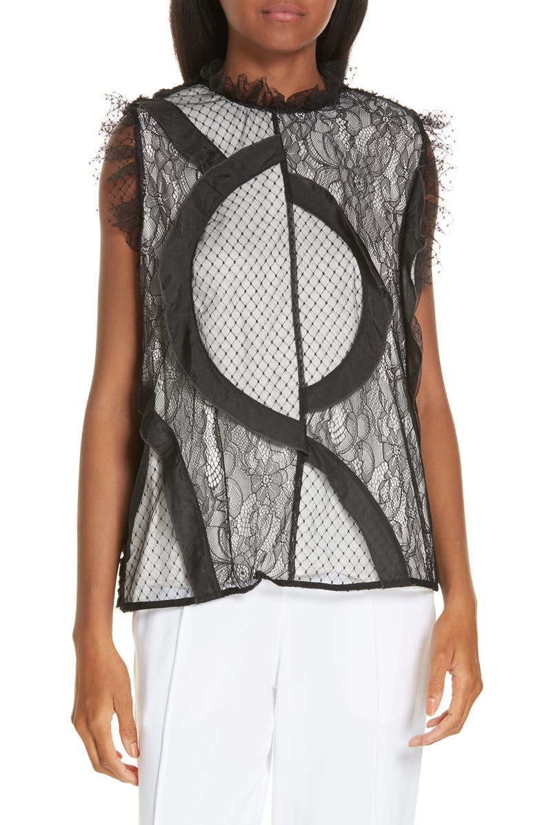 Clu Mix Media Lace and Faux Fur Blouse, Main, color, 