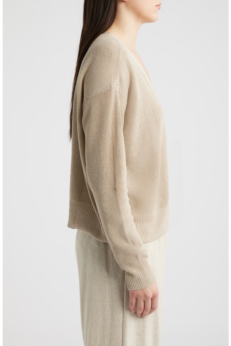 V-Neck Organic Linen & Organic Cotton Cardigan, Alternate, color, UNDYED NATURAL