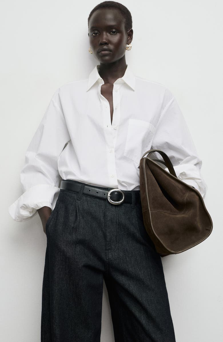 MANGO Wide Leg Pleated Denim Trousers, Alternate, color, Black