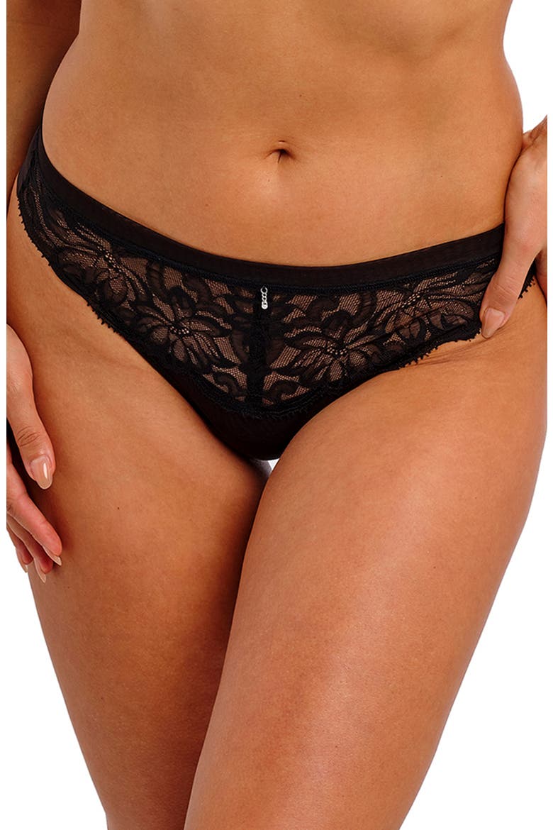Abellia Lace & Mesh Thong, Main, color, BLACK