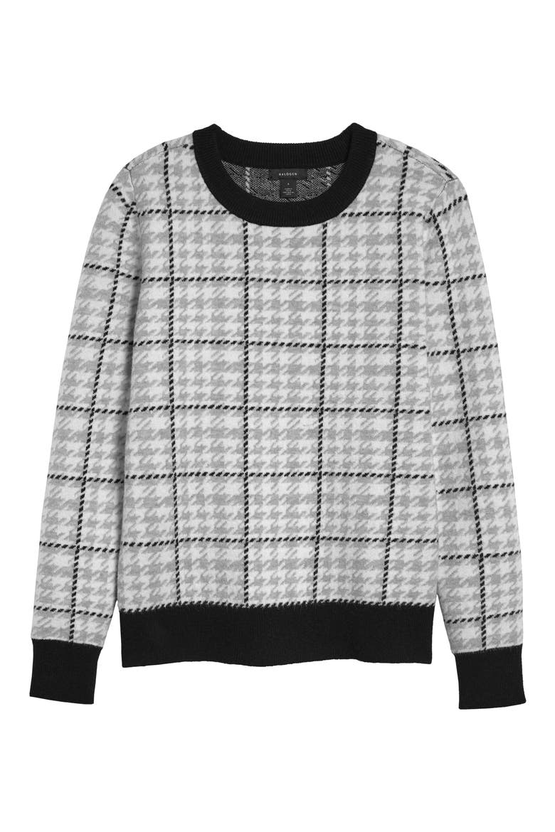 Patterned Crewneck Sweater, Main, color, IVORY- GREY HOUNDSTOOTH