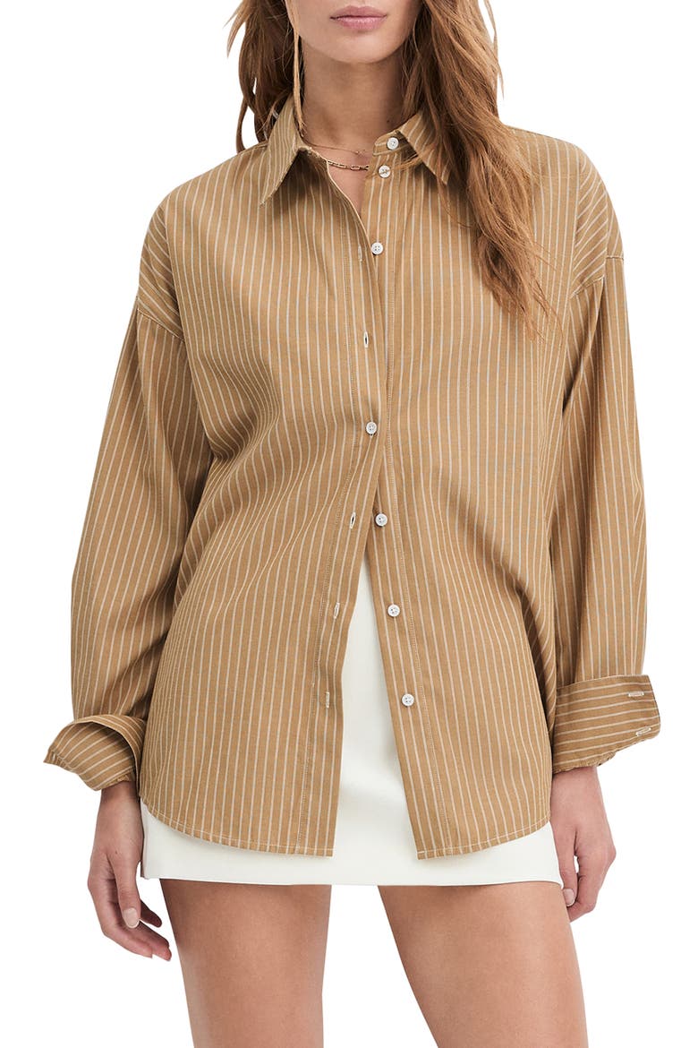 Ex-Boyfriend Oversize Button-Up Shirt, Main, color, OATMEAL STRIPE