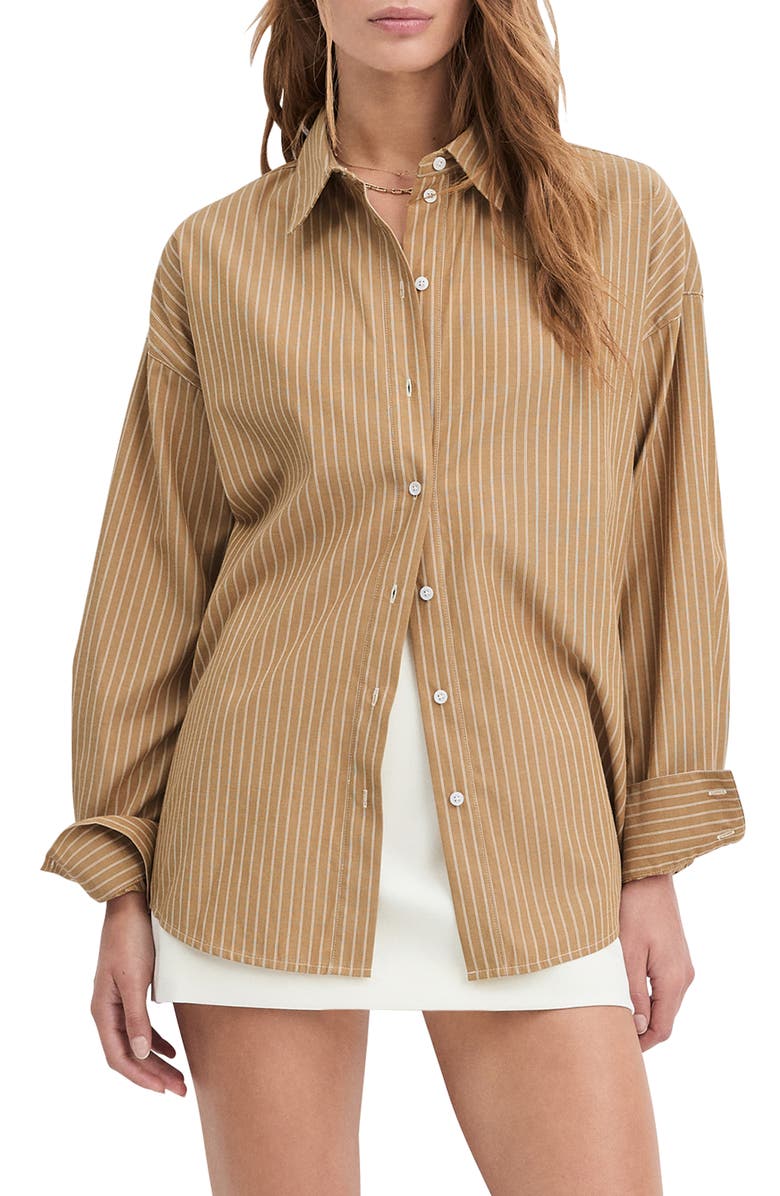 Favorite Daughter Ex-Boyfriend Oversize Button-Up Shirt, Main, color, Oatmeal Stripe