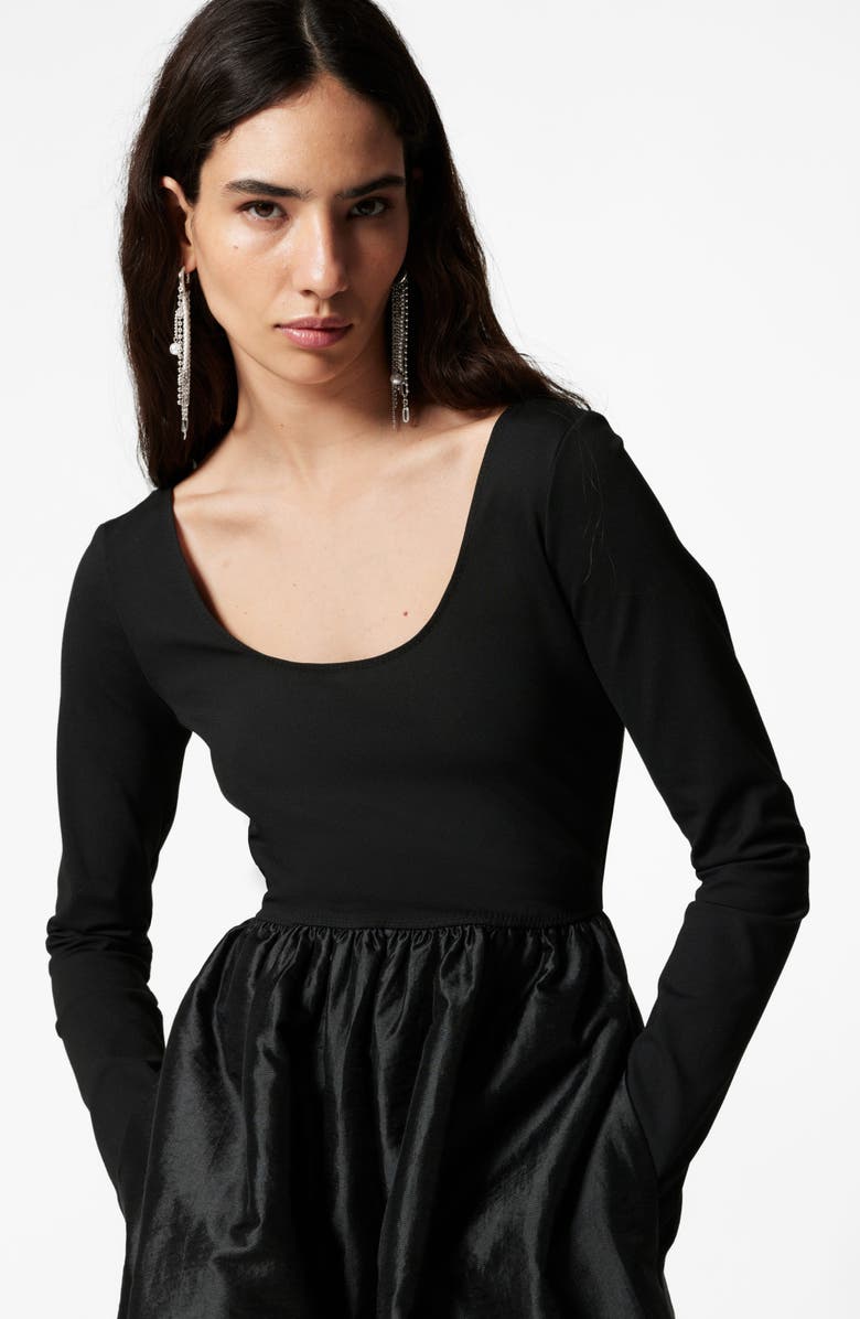& Other Stories Long Sleeve A-Line Midi Dress, Alternate, color, Black Dark