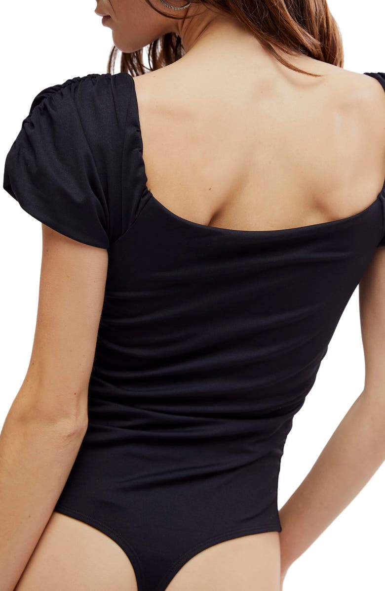 Free People Bella Ruched Puff Sleeve Bodysuit, Alternate, color, 