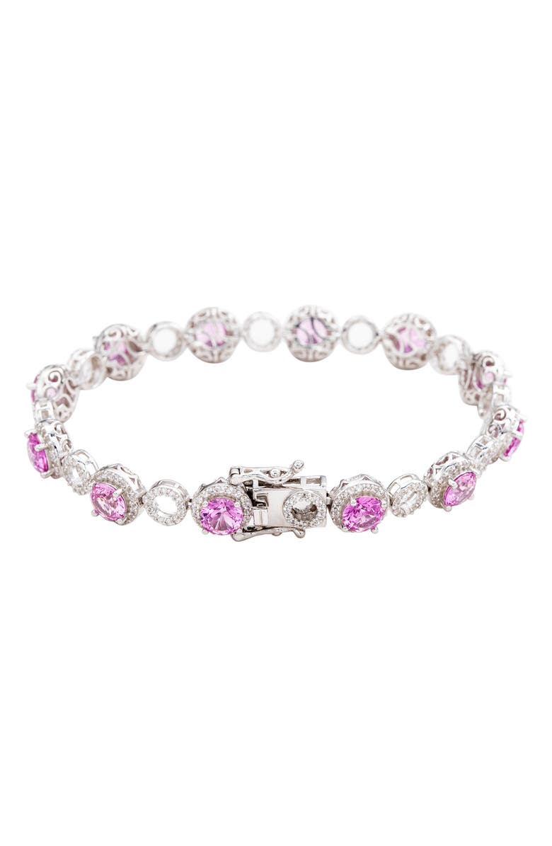 SUZY LEVIAN Sterling Silver Sapphire & Lab Grown White Sapphire Diamond Accent Circle Bracelet, Alternate, color, Silver/Pink