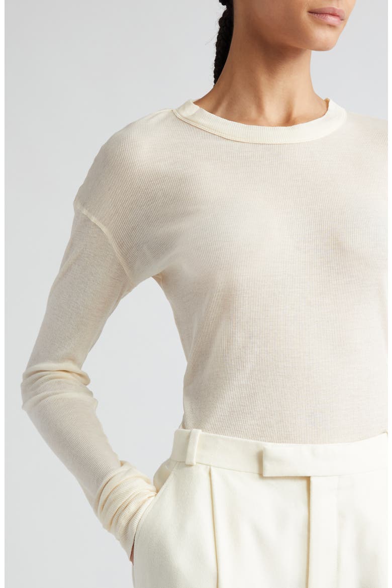 Semisheer Cotton Rib Jersey Top, Alternate, color, CREAM