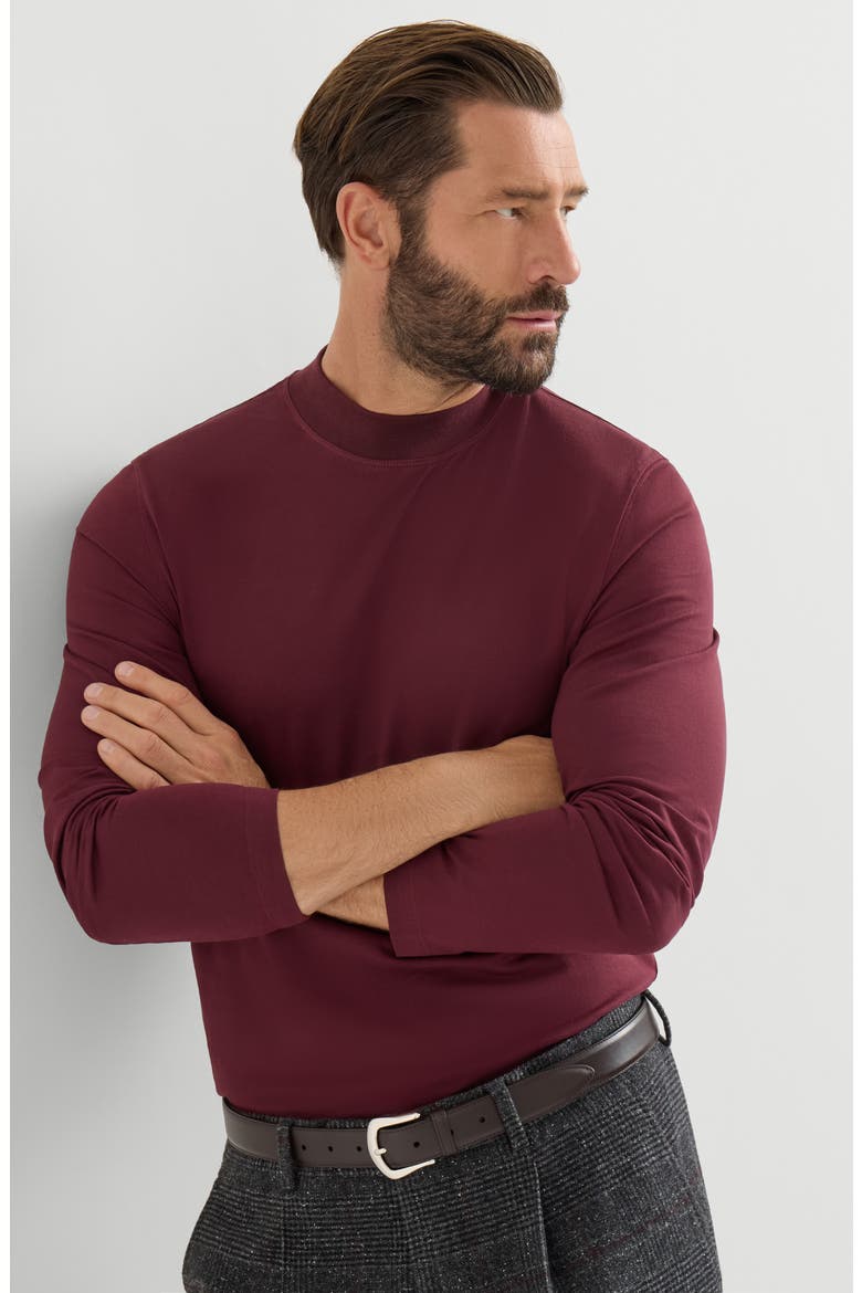 Cotton jersey long sleeve mock neck T-shirt, Alternate, color, Burgundy