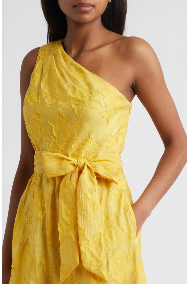 Floral Embroidered One-Shoulder Midi Dress, Alternate, color, SUNSET GOLD