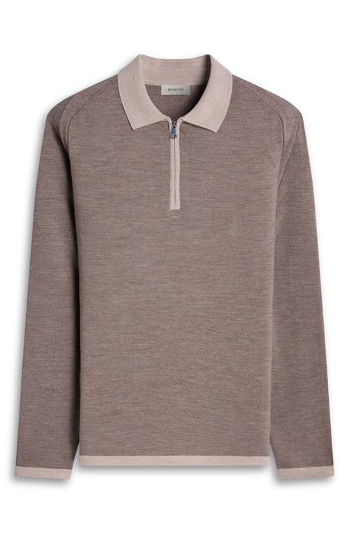 Bugatchi Long Sleeve Merino Wool Quarter Zip Polo Sweater In Brown