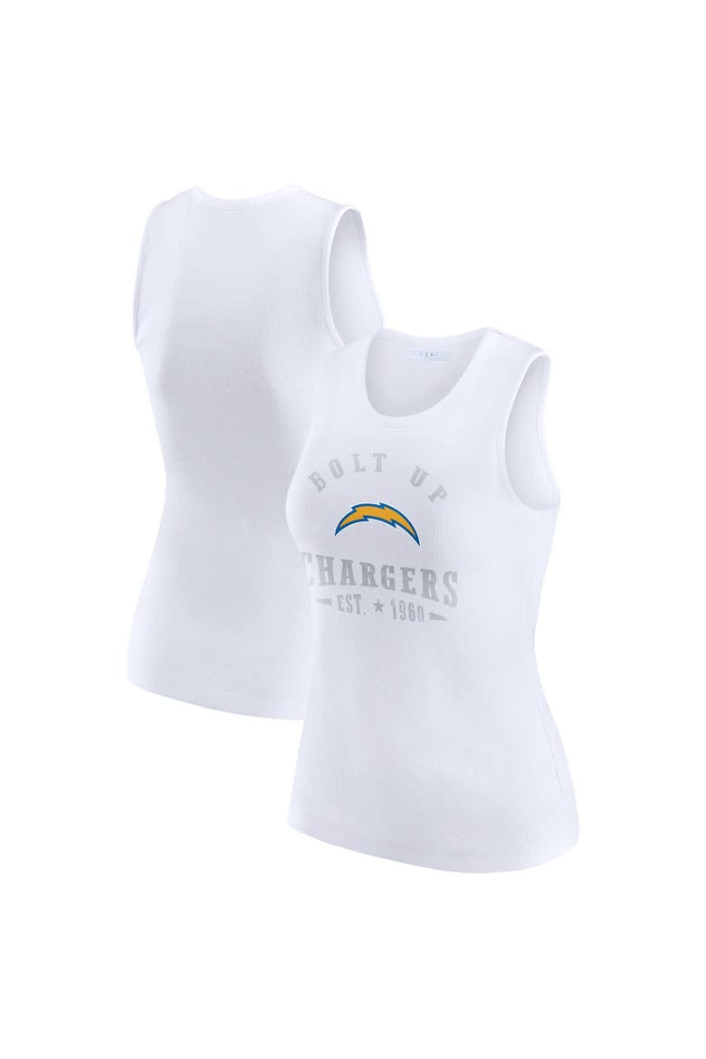 Women's WEAR by Erin Andrews  White Los Angeles Chargers Ribbed Graphic Tank Top, Main, color, White