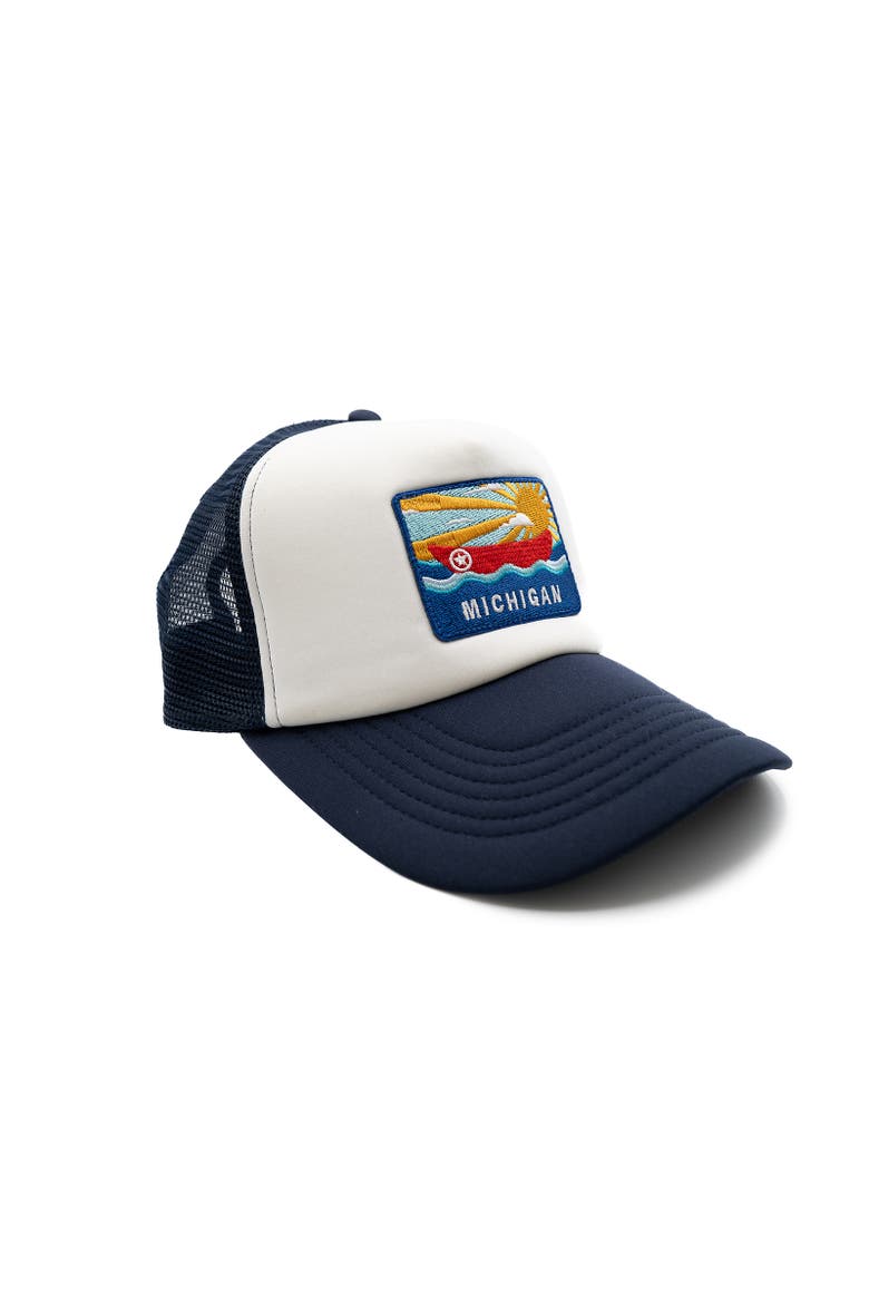 Michigan Postcard Trucker Hat - Kids, Alternate, color, Navy & White