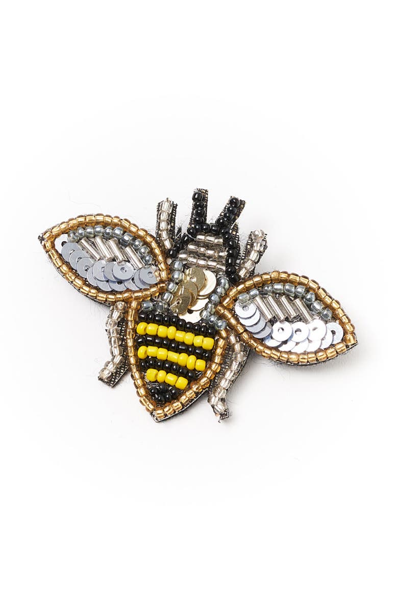 Bala Mani Beaded Bee Brooch Pin, Main, color, Yellow