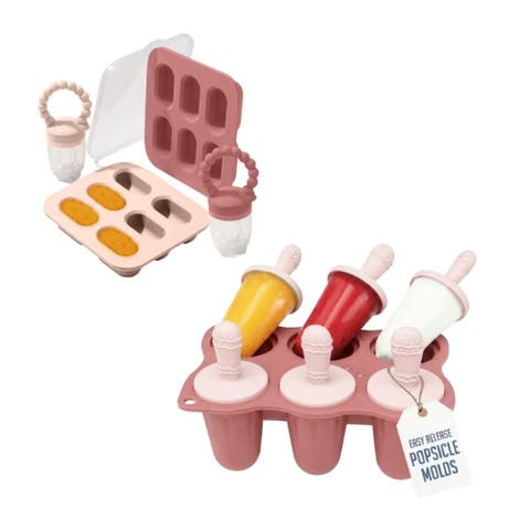 Silicone Baby Popsicle Mold with Fruit Feeders and Freezer Tray, BPA Free, Dishwasher Safe, Freezer Safe