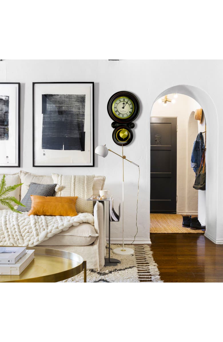 Bedford Clock Collection 16.5in Contemporary Round Wall Clock with Pendulum, Alternate, color, Black