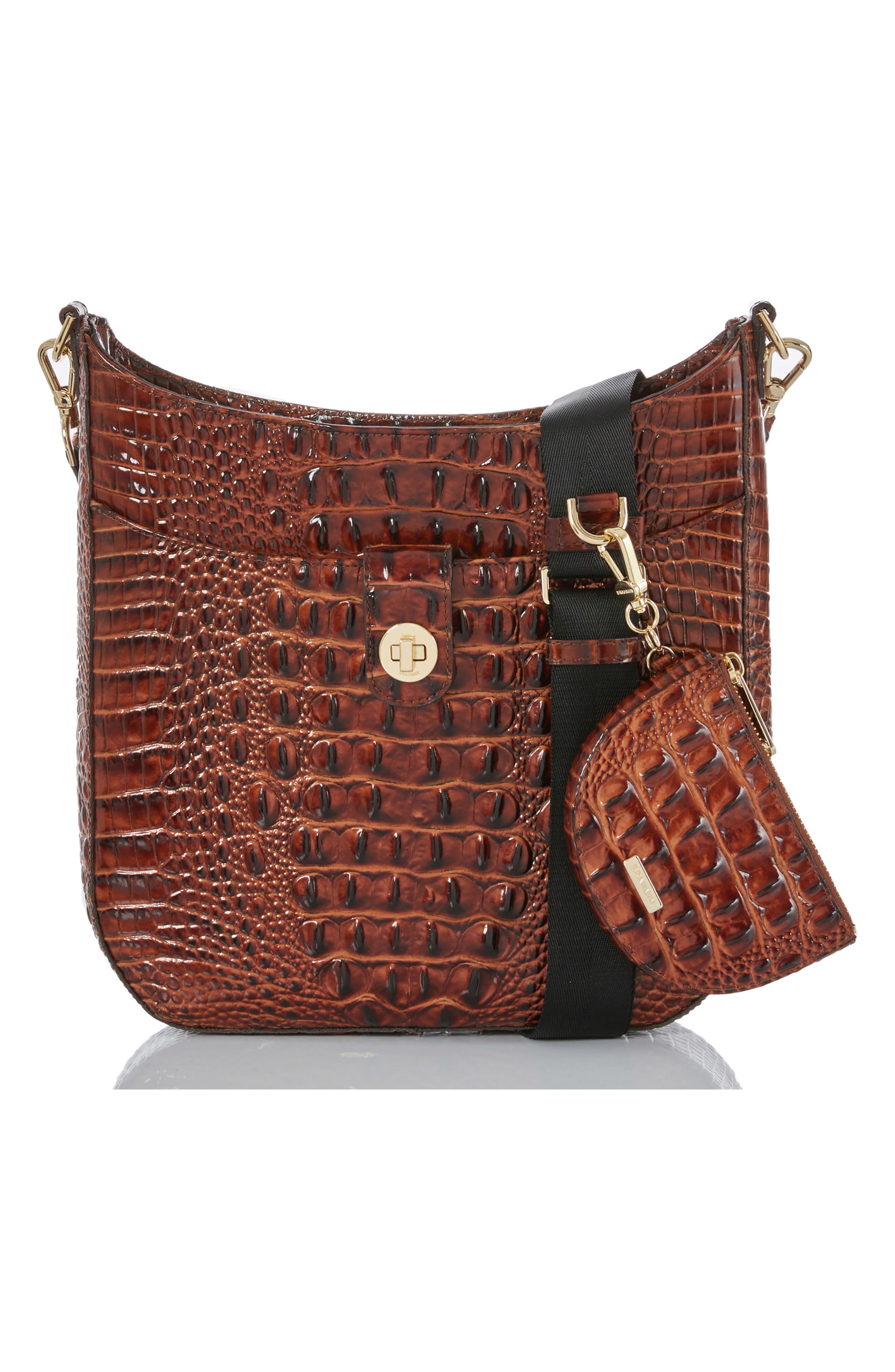 Brahmin Leia Croc Embossed Leather Crossbody Bag, Alternate, color, Pecan