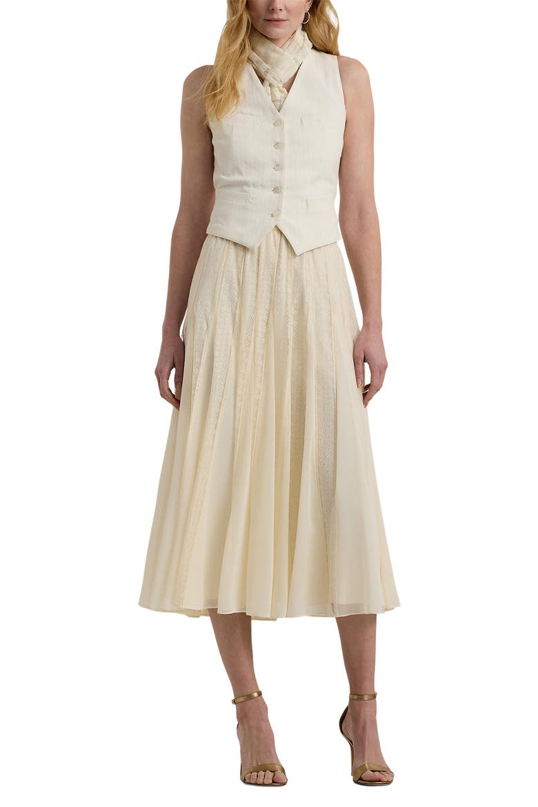 Lace & Chiffon Midi Skirt, Alternate, color, MASCARPONE CREAM