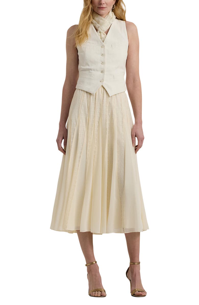 Lauren Ralph Lauren Lace & Chiffon Midi Skirt, Alternate, color, Mascarpone Cream