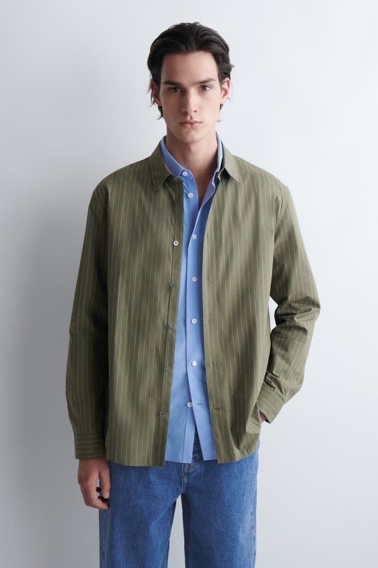 Relaxed Pima Cotton Poplin Shirt, Main, color, KHAKI / STRIPED