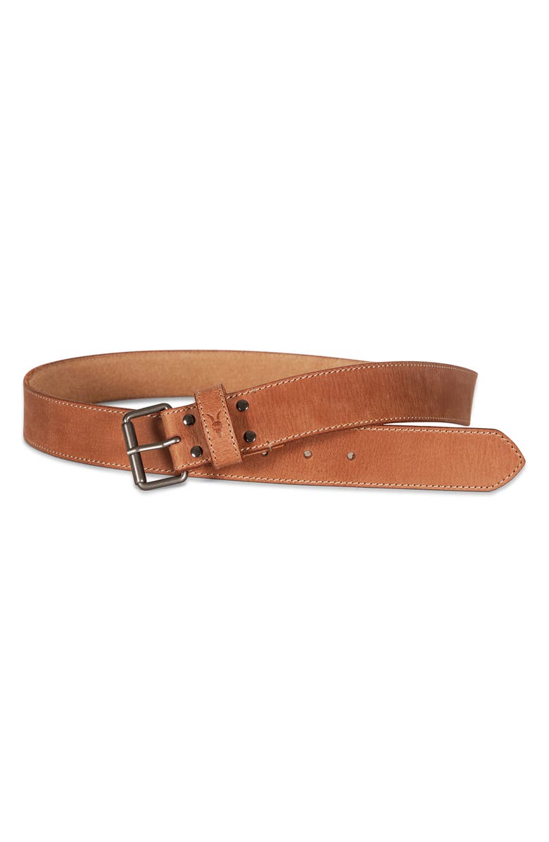 AllSaints Stitched Edge Leather Belt, Main, color, Tan