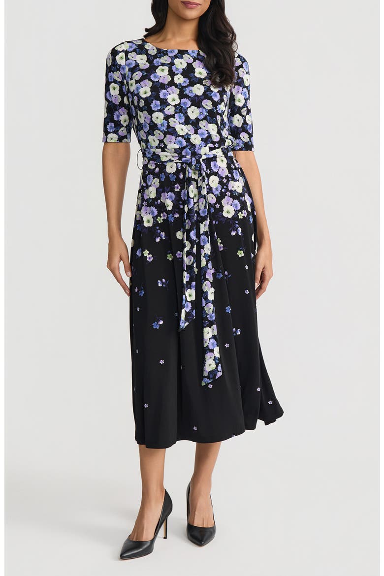 Floral Print A-Line Midi Dress, Main, color, BLACK MULTI