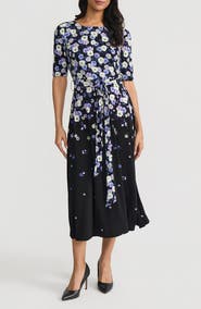 KASPER Floral Print A-Line Midi Dress