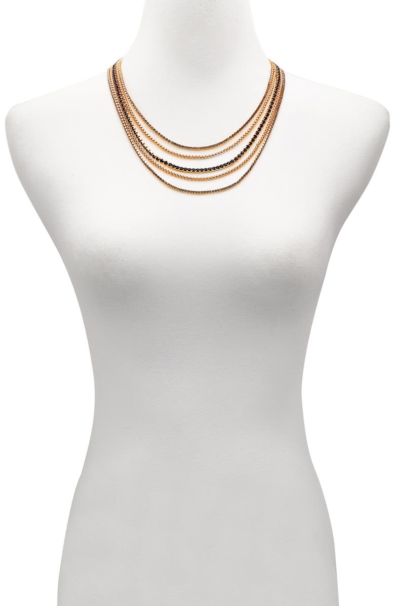 Vince Camuto Crystal Layered Chain Necklace, Alternate, color, Gold Tone