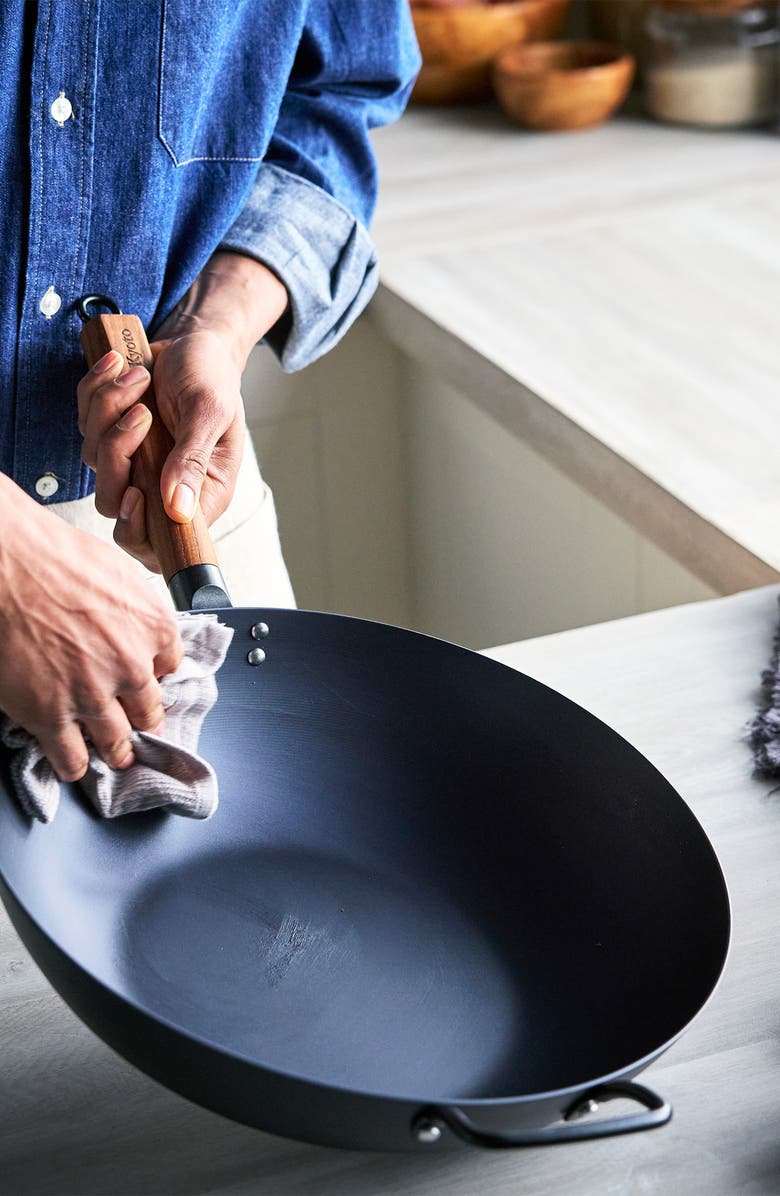 GreenPan Kyoto Carbon Steel 14-Inch Wok, Alternate, color, Black