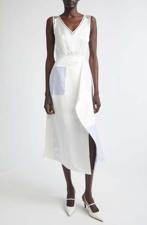 Stripe Collage V-Neck Midi Dress