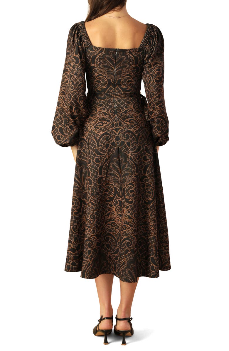 FLYING TOMATO Long Sleeve Belted Midi Dress, Alternate, color, Brown