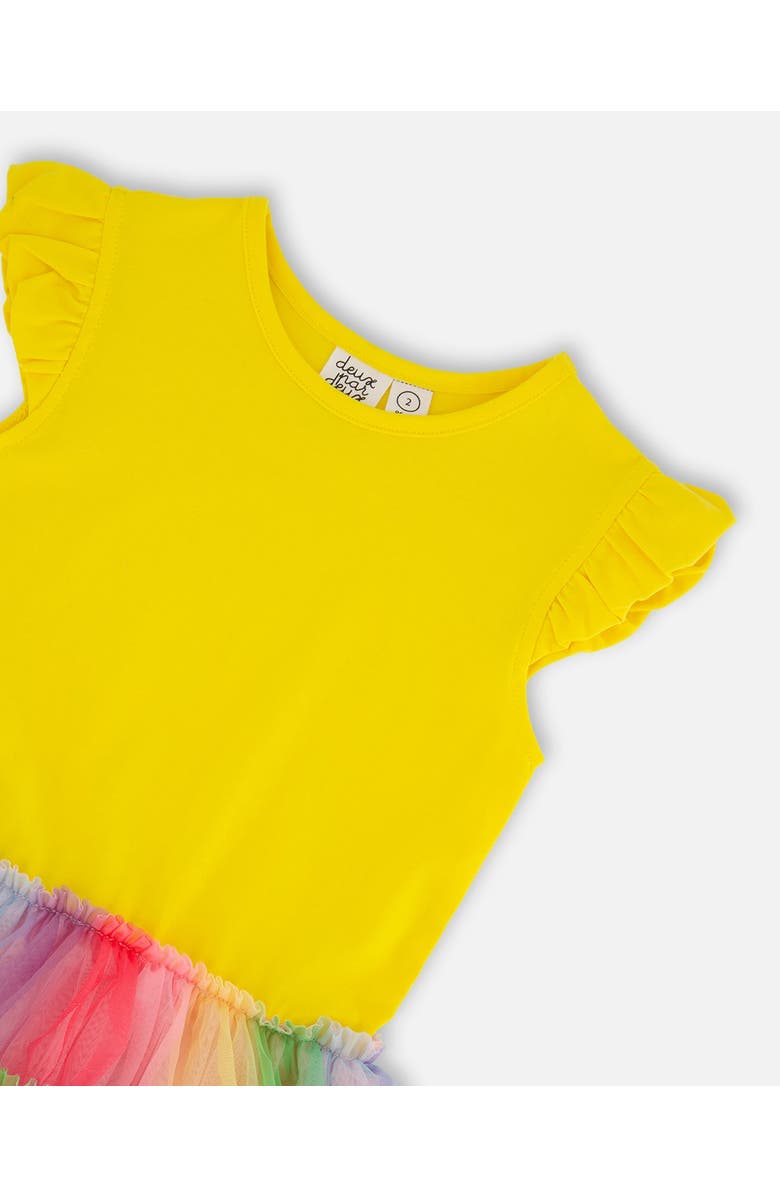 Deux par Deux Girl's Short Sleeve Dress With Ruffle Tulle Skirt Multicolored, Alternate, color, Multicolored