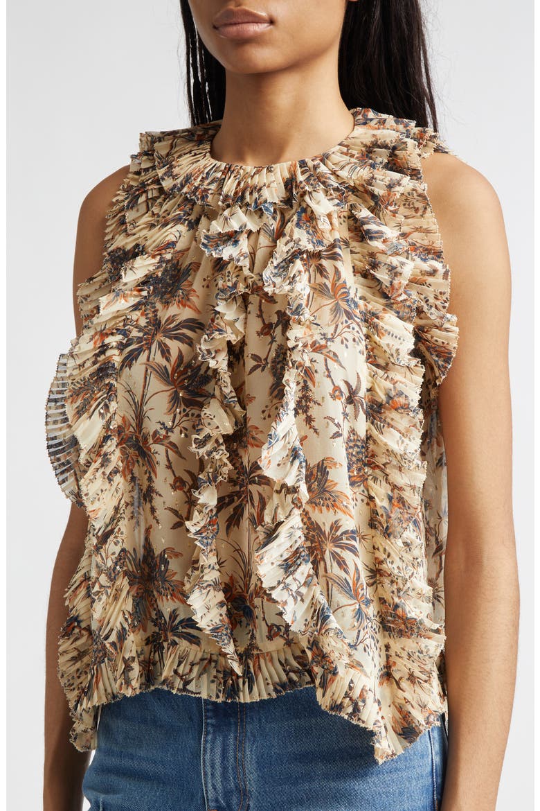 Sabra Floral Metallic Sleeveless Silk Blend Top, Alternate, color, CAMEO