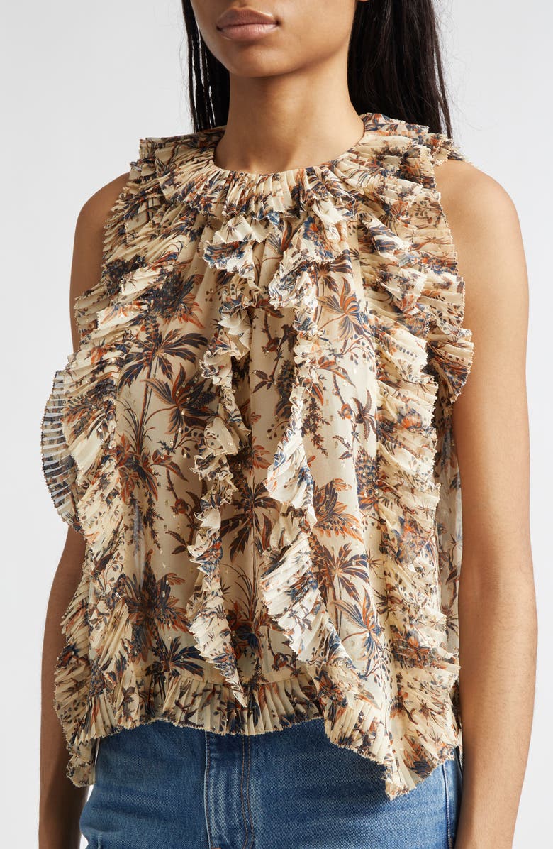 Ulla Johnson Sabra Floral Metallic Sleeveless Silk Blend Top, Alternate, color, Cameo
