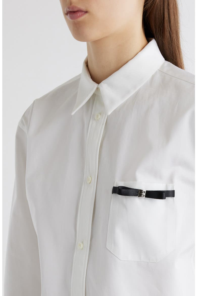 Bow Pocket Button-Up Crop Shirt, Alternate, color, WHITE