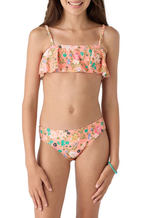 Bikini Infantil Roxy Ocean Treasure - Top Triangle Y Bottom, Coral, Tejido Reciclado