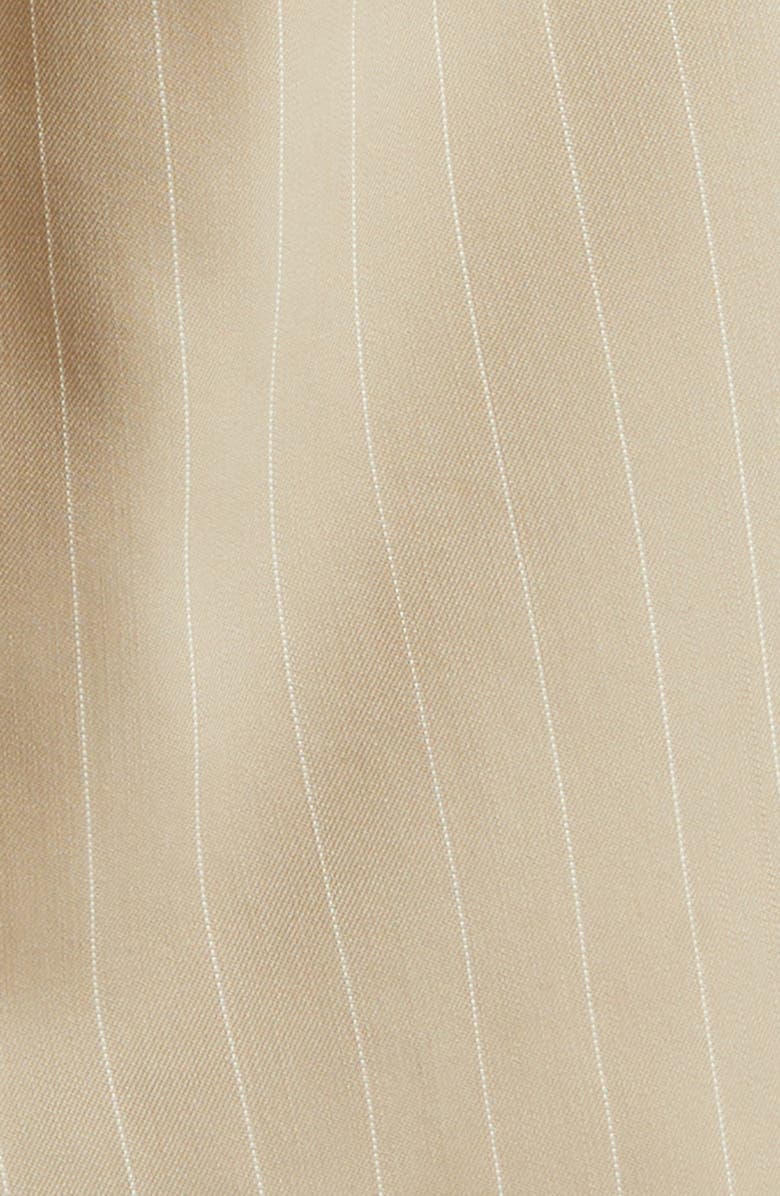 AMI PARIS Pleated Pinstripe Wide Leg Wool Gabardine Bermuda Shorts, Alternate, color, Beige Taupe/ Blanc Creme