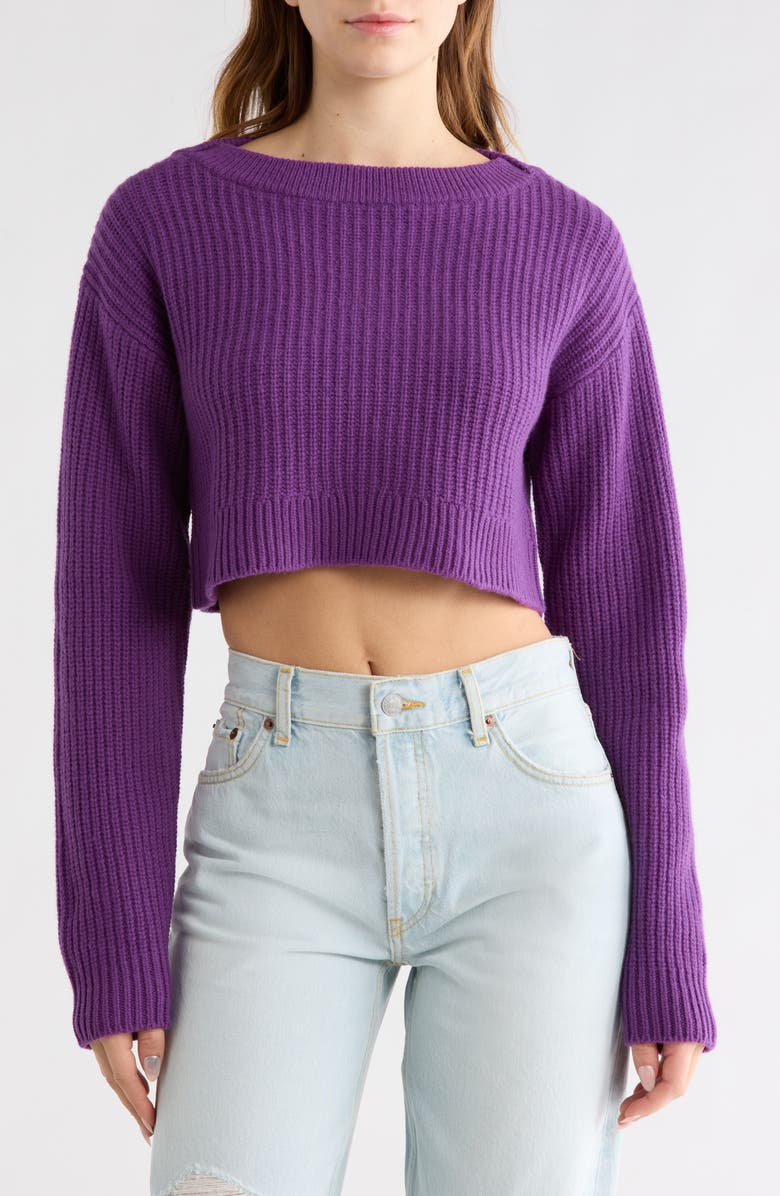 Re/Done Boatneck Crop Pullover Sweater, Main, color, Purple