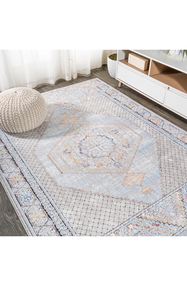 JONATHAN Y Izmit Geometric Vintage Medallion Area Rug, Alternate, color, Gray/Mustard/Turquoise