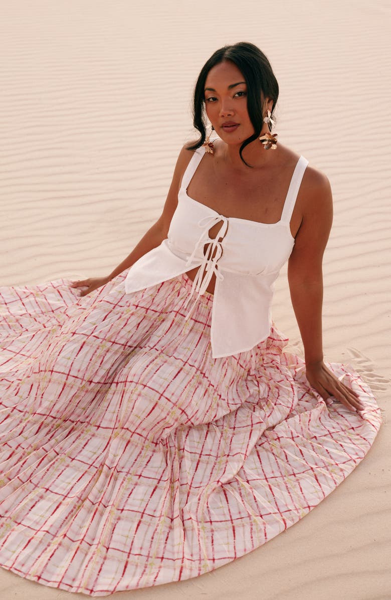 Petal & Pup Polina Pleated Maxi Skirt, Alternate, color, Sunset Check